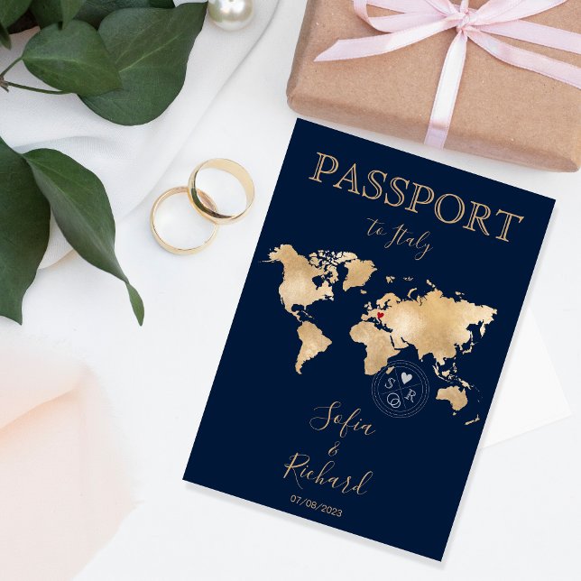 Wedding Destination Passport Gold Weltkarte Einladung (Von Creator hochgeladen)