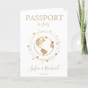 Wedding Destination Passport Gold Weltkarte Herz Einladung
