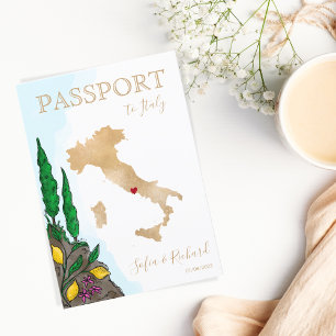 Wedding Destination Passport Gold Weltkarte Italie Einladung