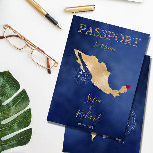 Wedding Destination Passport Gold Weltkarte Mexiko Einladung