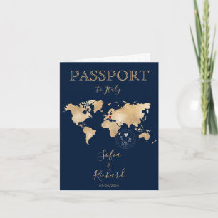 Wedding Destination Passport Gold Weltkarte QR Cod Einladung