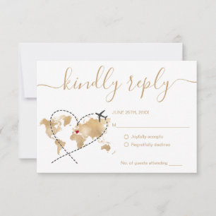Wedding Destination Passport Gold Weltkarte RSVP Karte