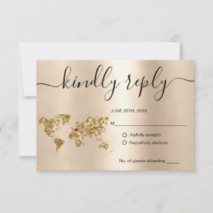 Wedding Destination Passport Gold Weltkarte RSVP Karte