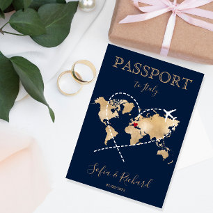 Wedding Destination Passport Gold World Map Invita Einladung