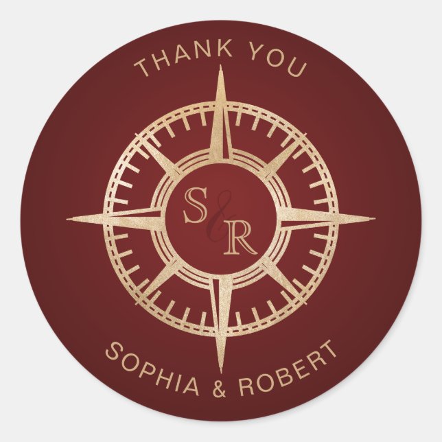 Wedding Destination Passport Kompass Vielen Dank Runder Aufkleber (Vorderseite)