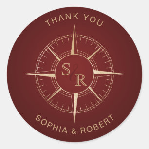 Wedding Destination Passport Kompass Vielen Dank Runder Aufkleber