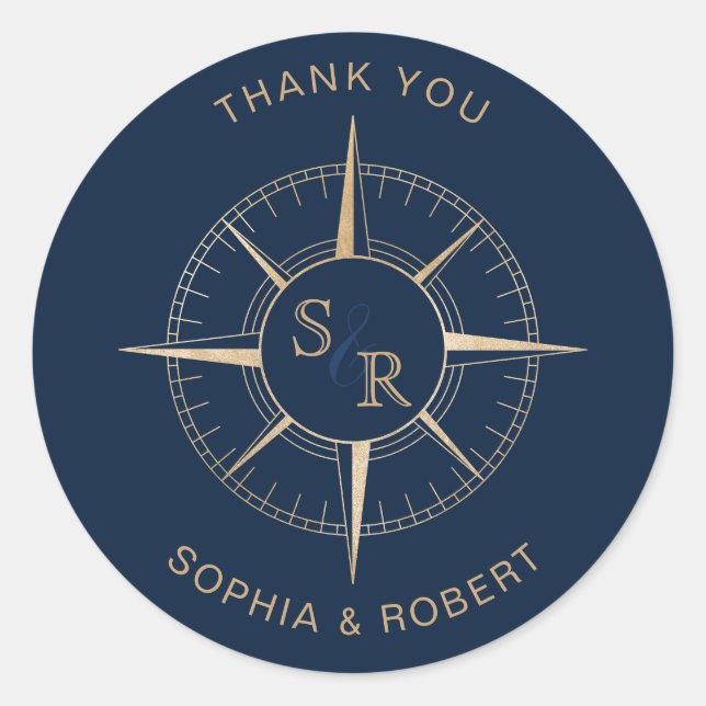 Wedding Destination Passport Kompass Vielen Dank Runder Aufkleber (Vorderseite)