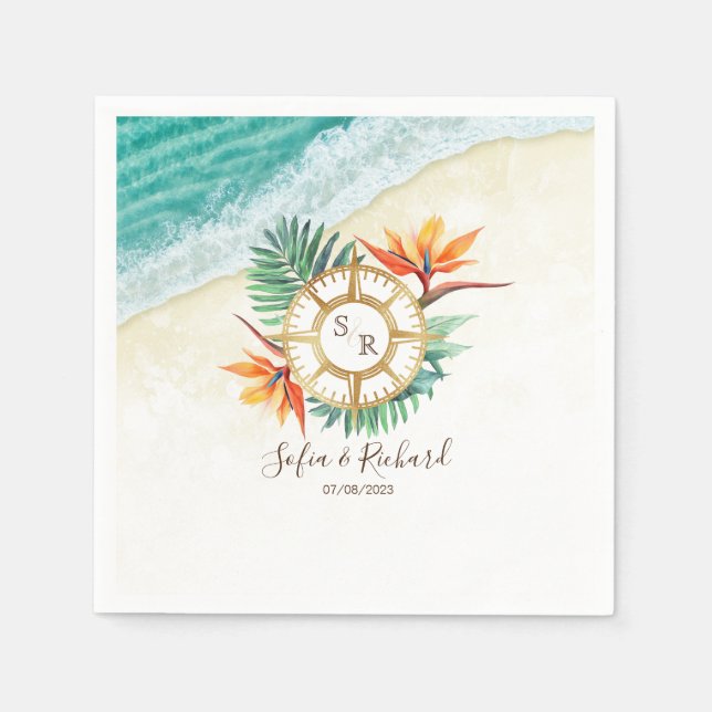 Wedding Destination Passport Kompass Vielen Dank Serviette (Vorderseite)