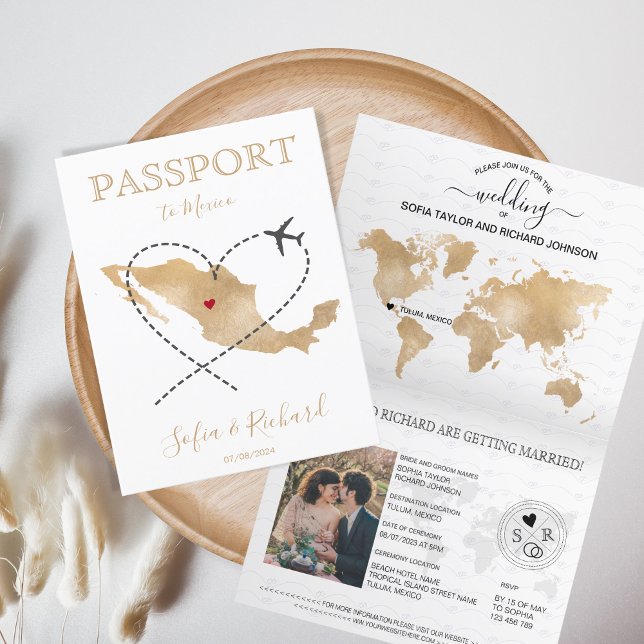 Wedding Destination Passport Mexico World MaP Einladung (Von Creator hochgeladen)