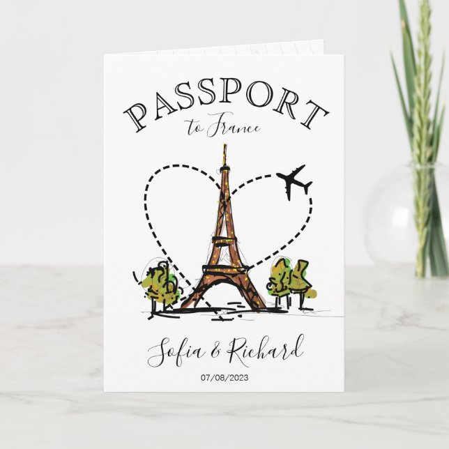 Wedding Destination Passport Paris Frankreich Eiff Einladung (Vorderseite)