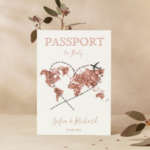 Wedding Destination Passport Rose Gold Weltkarte Einladung