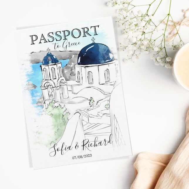 Wedding Destination Passport Santorini Griechenlan Einladung (Von Creator hochgeladen)