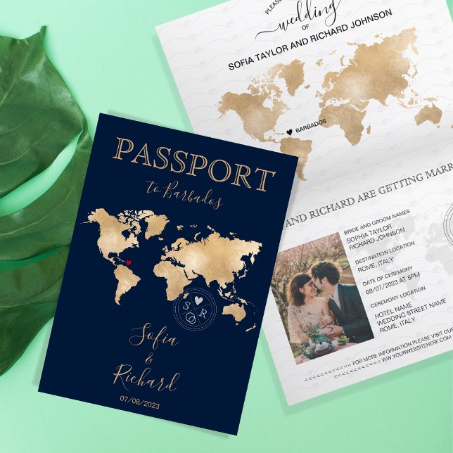 Wedding Destination Passport Weltkarte Barbados Einladung (Von Creator hochgeladen)