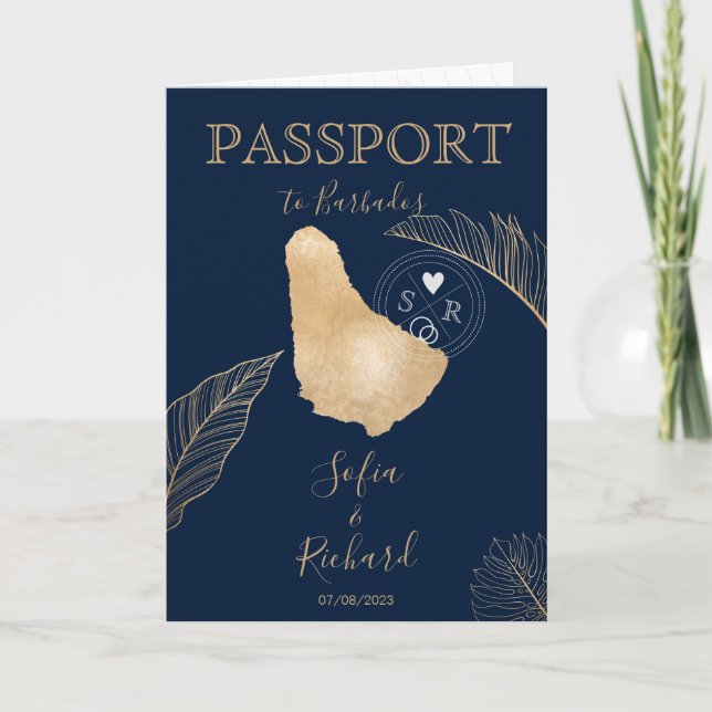 Wedding Destination Passport Weltkarte Barbados in Einladung (Vorderseite)