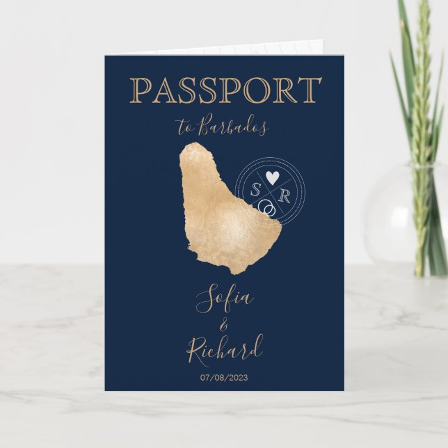 Wedding Destination Passport Weltkarte Barbados in Einladung (Vorderseite)