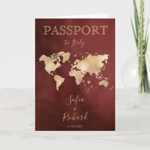 Wedding Destination Passport Weltkarte Burgundy Einladung