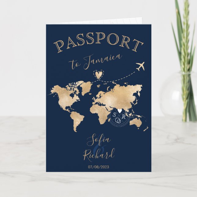 Wedding Destination Passport - Weltkarte - Herz Einladung (Vorderseite)
