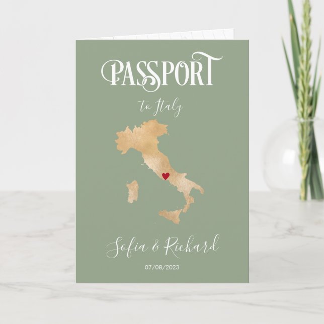 Wedding Destination Passport Weltkarte Italien Sei Einladung (Vorderseite)