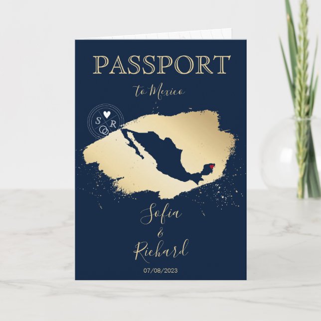 Wedding Destination Passport - Weltkarte Mexiko Einladung (Vorderseite)