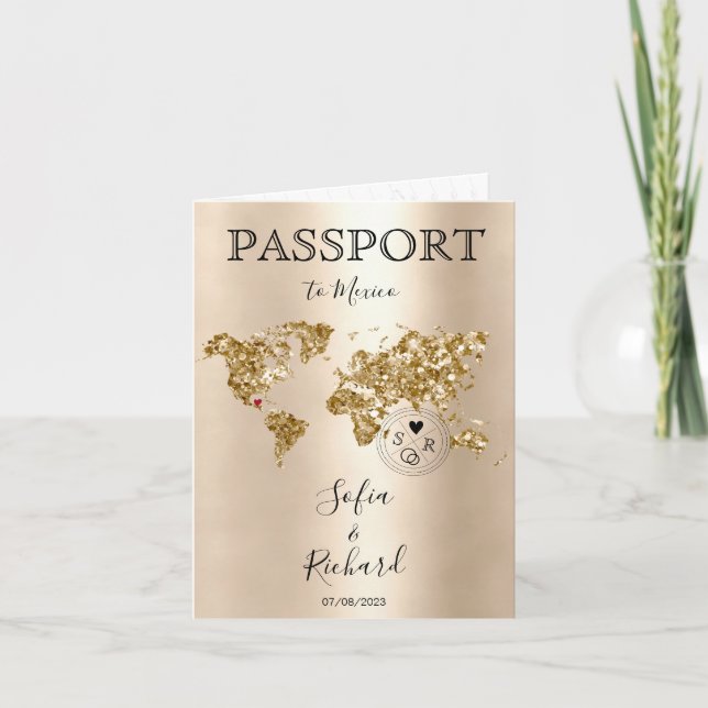 Wedding Destination Passport - Weltkarte Mexiko Einladung (Vorderseite)