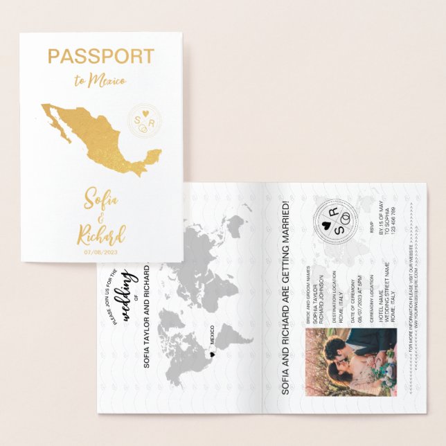 Wedding Destination Passport Weltkarte Mexiko Foil Folienkarte (Anzeige)