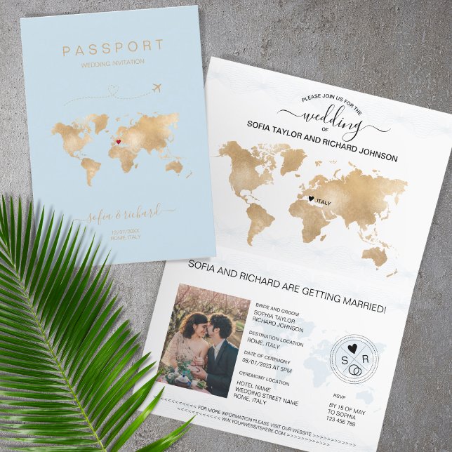 Wedding Destination Passport Weltkarte Modern Einladung (Von Creator hochgeladen)