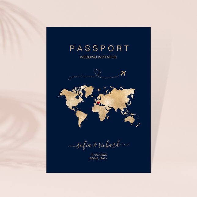 Wedding Destination Passport Weltkarte Modern Invi Einladung (Von Creator hochgeladen)