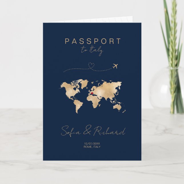 Wedding Destination Passport Weltkarte Modern Invi Einladung (Vorderseite)