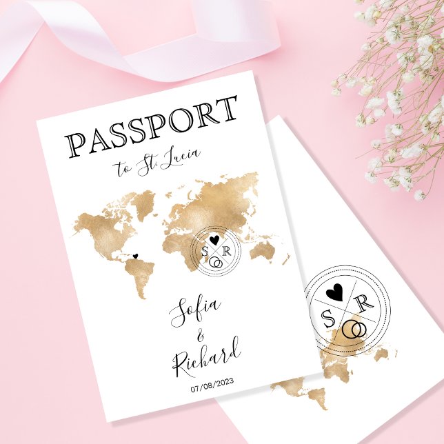 Wedding Destination Passport Weltkarte St. Lucia Einladung (Von Creator hochgeladen)