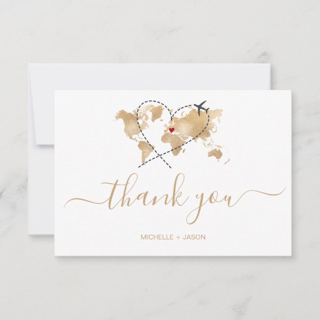 Wedding Destination Passport Weltkarte Vielen Dank RSVP Karte (Vorderseite)