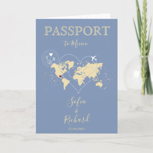Wedding Destination Passport World Map Blue Einladung