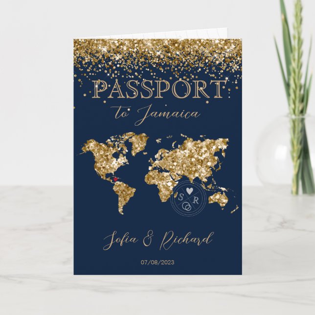 Wedding Destination Passport World Tropical Map Einladung (Vorderseite)