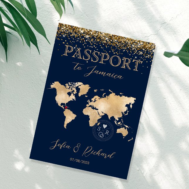 Wedding Destination Passport World Tropical Map Einladung (Von Creator hochgeladen)