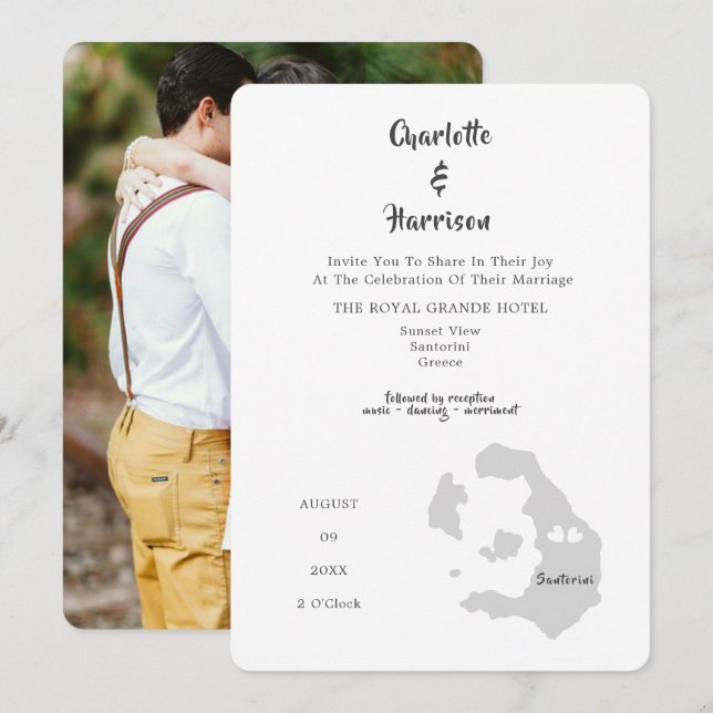 Wedding Destination Santorini Foto Einladung (Vorne/Hinten)