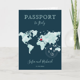 Wedding Destination Watercolor Weltkarte Pass Einladung