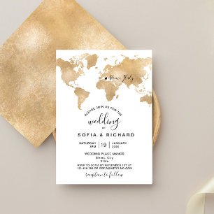 Wedding Destination World Map Gold Removable Heart Einladung