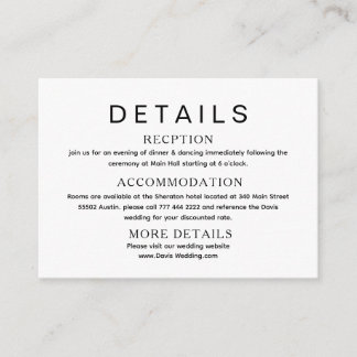 Wedding details black &  white website card begleitkarte