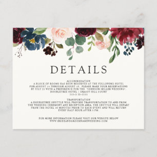 Wedding Details Burgunder-Blumenstrauß-  Begleitkarte