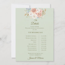 Wedding details card sage green floral garden