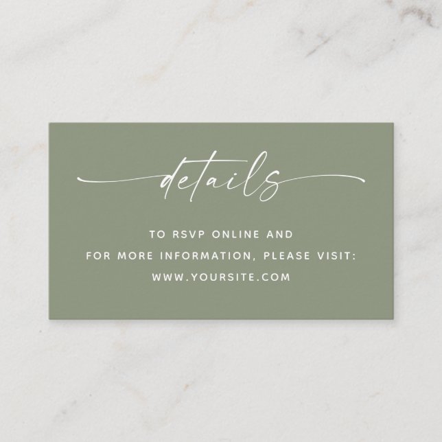 Wedding Details + QR Code | Sage Green Minimalist  Begleitkarte (Vorderseite)
