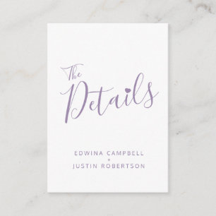 Wedding details simple purple white enclosure card begleitkarte