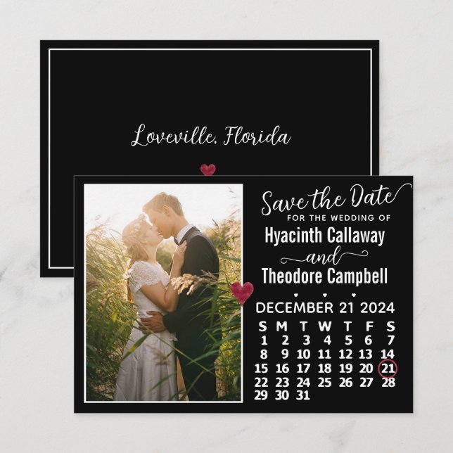 Wedding Dezember 2024 Kalender Custom Foto Black Save The Date (Vorne/Hinten)
