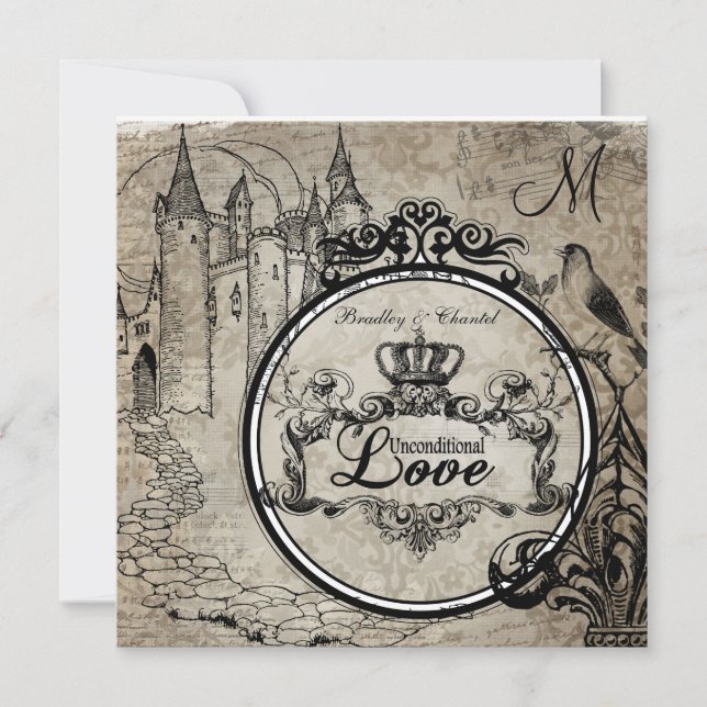 Wedding die Brown-Damast-unbedingte Liebe laden Einladung (Vorderseite)