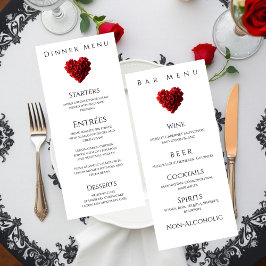 Wedding Dinner and Bar Menu-Heart Shaped Red Roses Menükarte