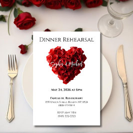 Wedding Dinner Rehearsal-Heart Shaped Red Roses- Einladung