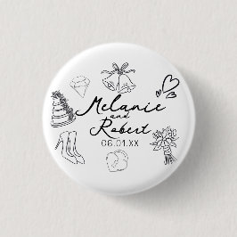 Wedding Doodle Save the Dates Wedding Anniversary  Button