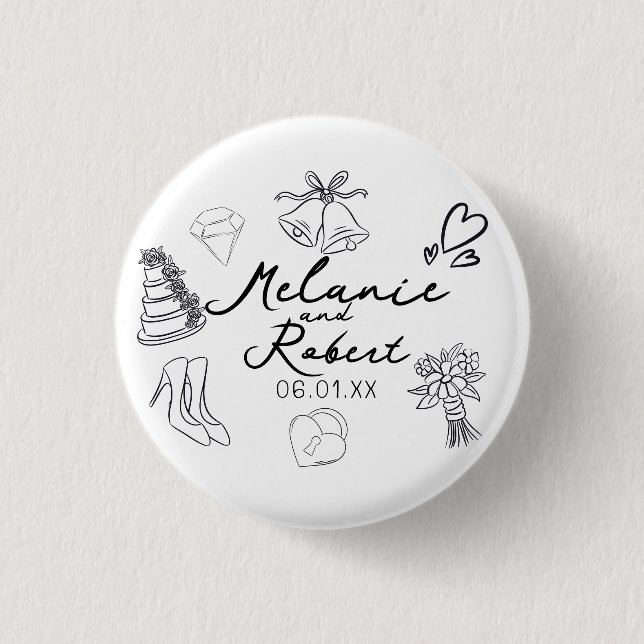 Wedding Doodle Save the Dates Wedding Anniversary  Button (Vorderseite)