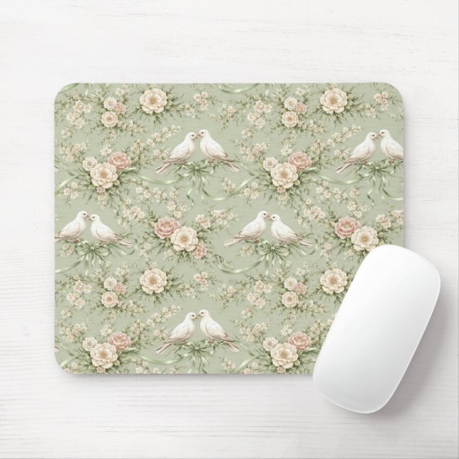 Wedding Doves with Roses and Ribbons Mousepad (Mit Mouse)