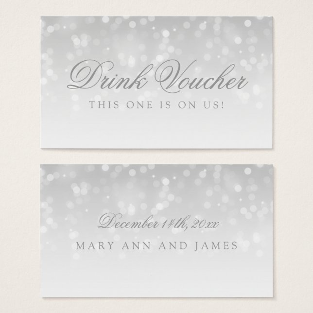 Wedding Drink Gutschein Silver Bokeh Sparkle Light (Vorne & Hinten)