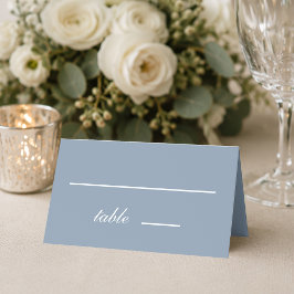 Wedding Dusty Blue Simple White Script Calligraphy Platzkarte